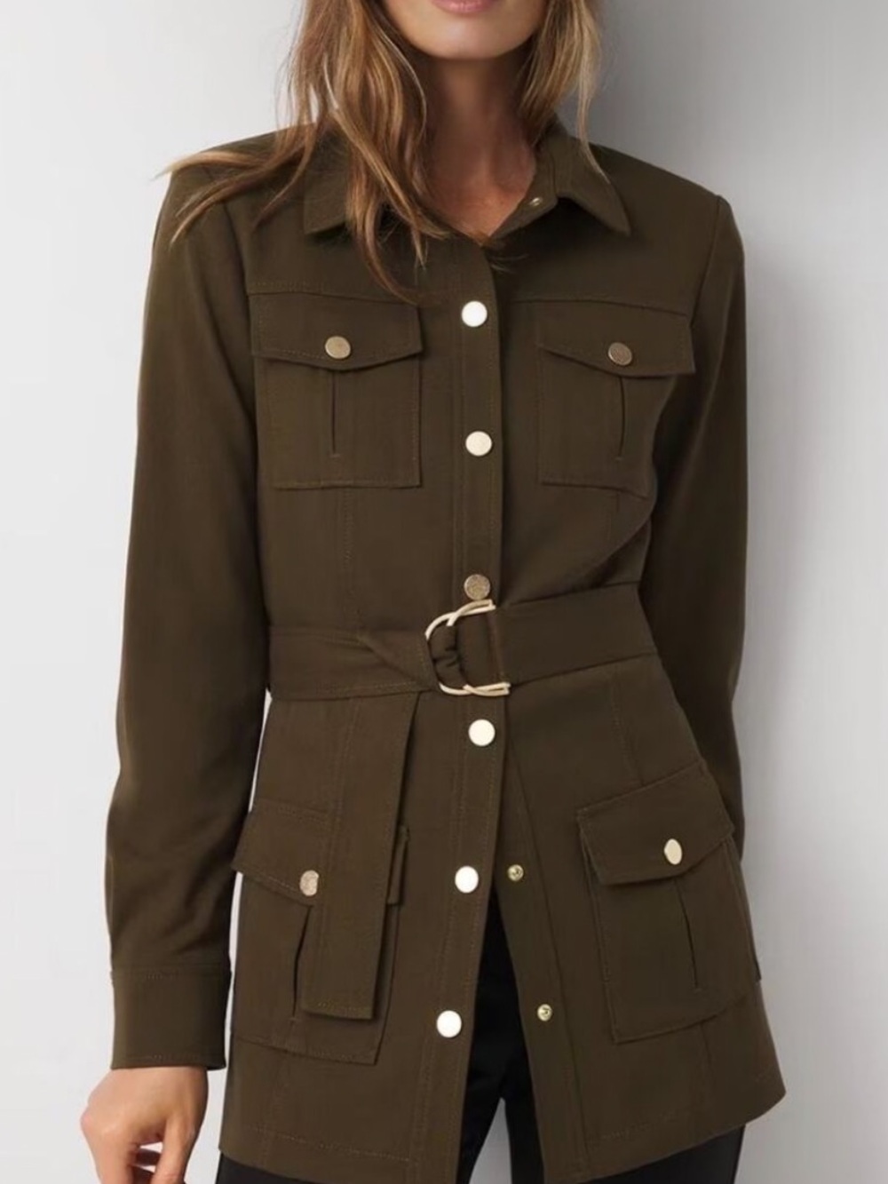 New Women’s White House Black Market Twill Belted Olive Utility Jacket